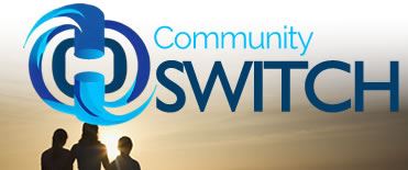 The community SWITCH logo and a group of people in silhouette against a sunset