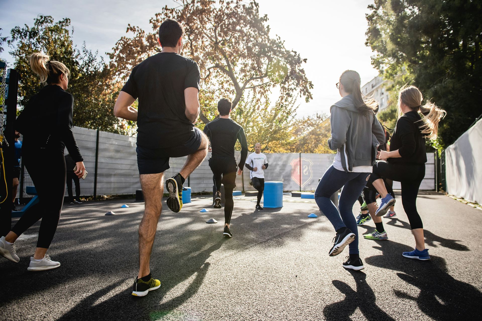 a group of people exercising