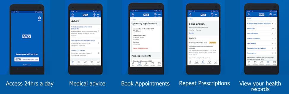 various screenshot of NHS App services