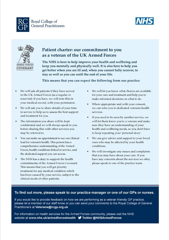 The Patient Charter:  our commitment to you as a veteran of the UK Armed Forces