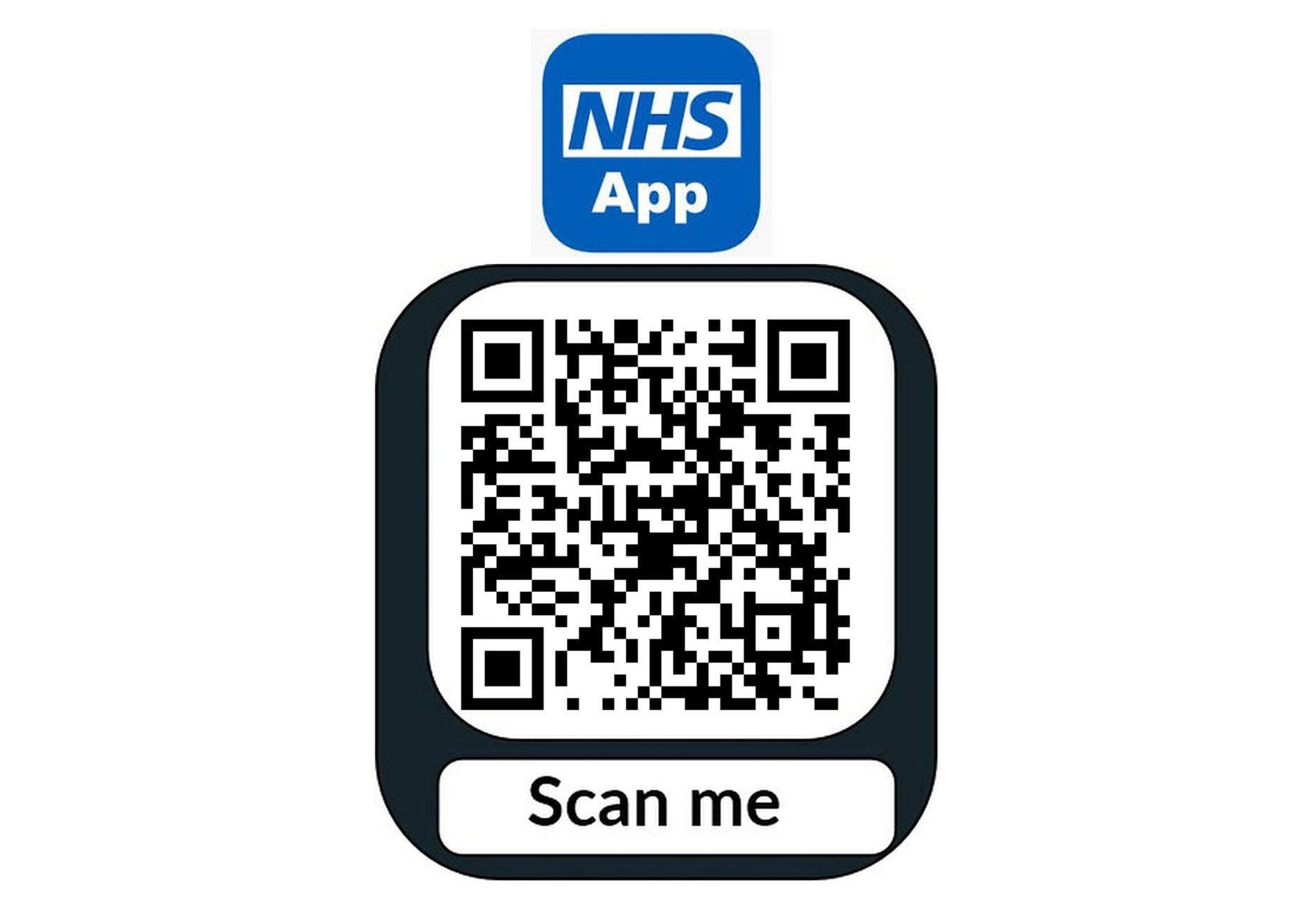 The NHS App icon and a QR code for scanning